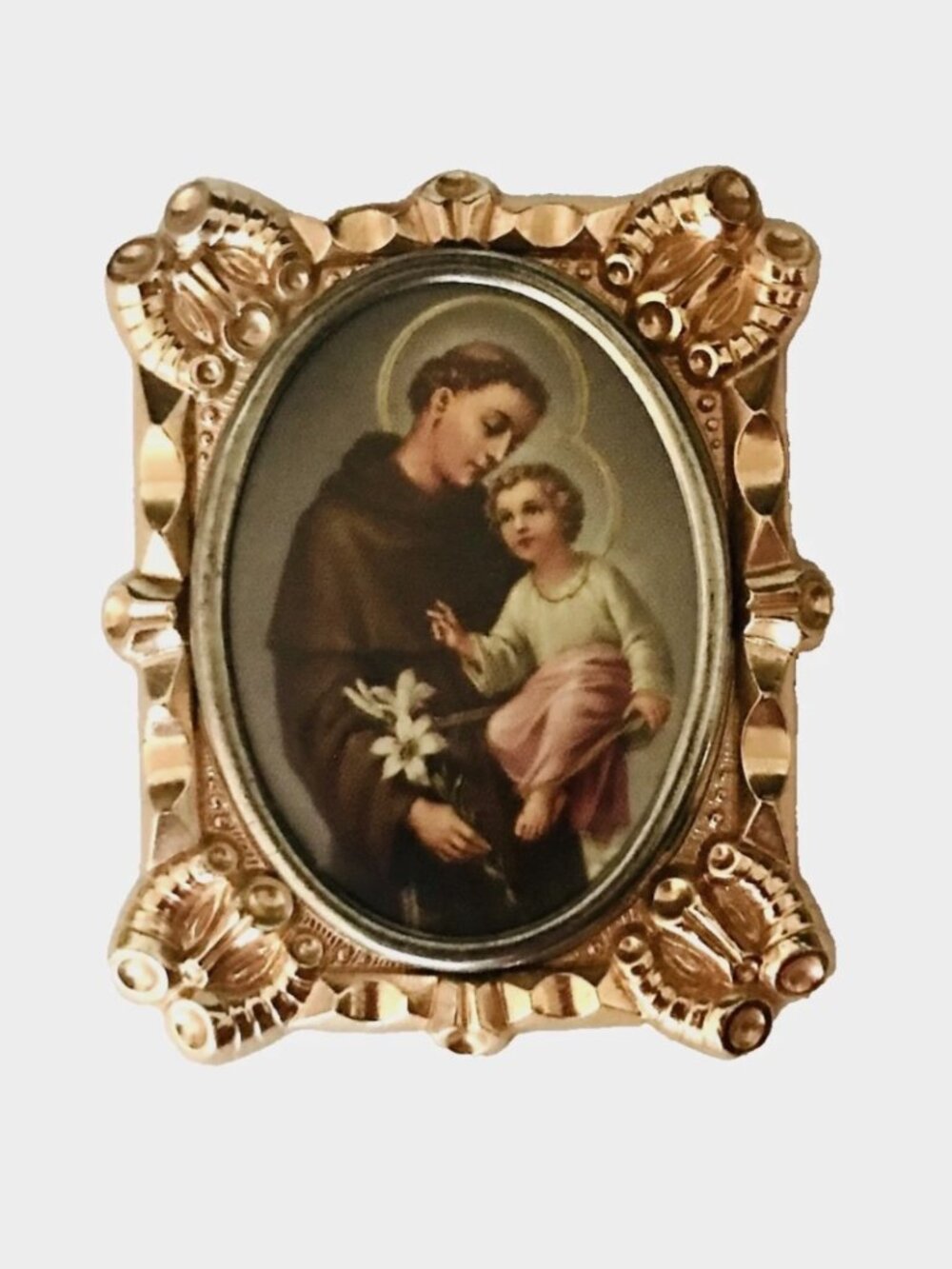 Vintage Italian Miniature Religious Frame St. Anthony of Padua & Baby Jesus MCM
